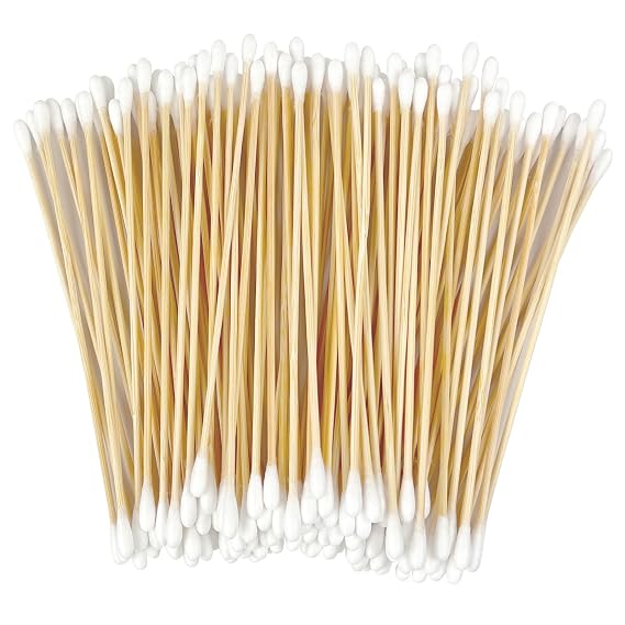 Double Round Long Cotton Swabs, Eyxformula 200 Pcs Sturdy FSC Bamboo Sticks