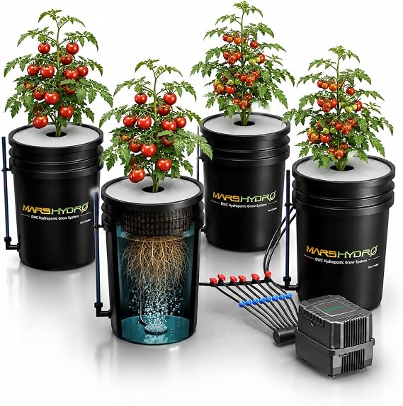 MARS HYDRO DWC 4Bucket Hydroponic System with Pump & Drip