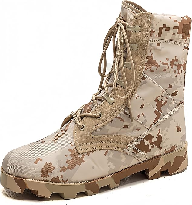 Military Tactical Boots for Work, Green Camo Lace-Up for Men