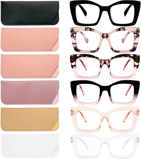REAVEE Oversized Square Reading Glasses for Women, Blue Light Blocking Large Frame Computer Readers Spring Hinge