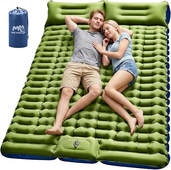 Myxslop Double Sleeping Pad for Camping, 4" Extra-Thick 2 Person Inflatable Camping Mattress with Built-in Pillow & Foot Pump, Compact Sleeping Mat for Outdoor Tent, Backpacking, Hiking and Car Travel