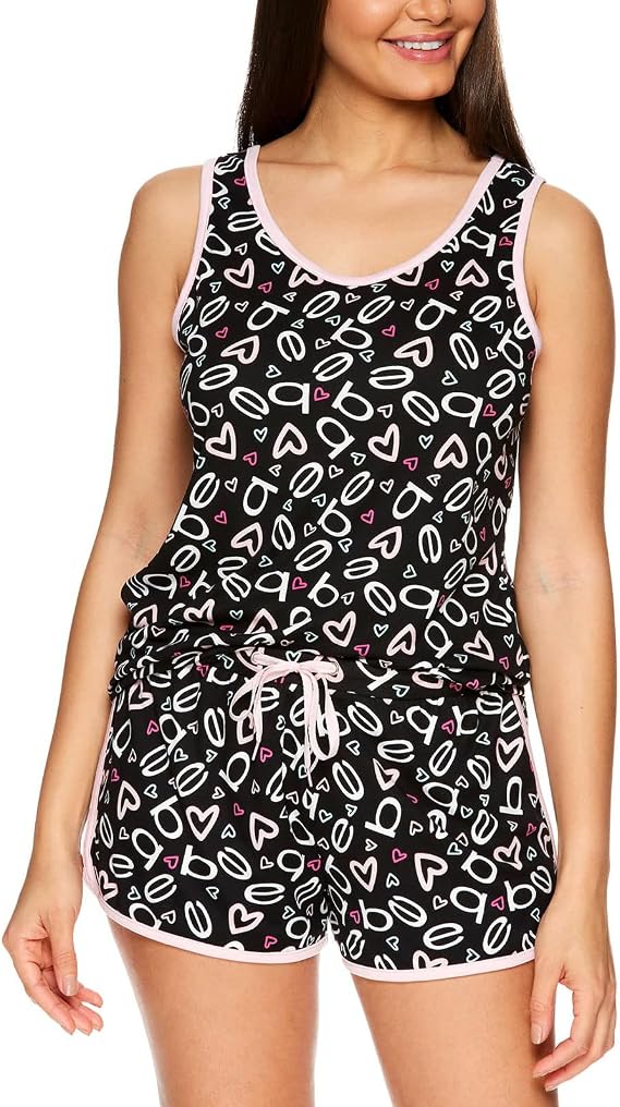 bebe Womens Pajama Set, 2-Piece T-Shirt and Shorts Sleepwear Set, Soft Knit Lounge Set with Heart Print