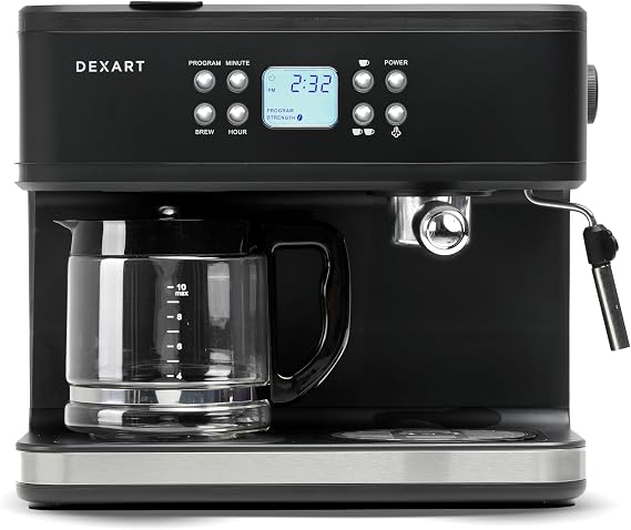 Dexart DX-1341 Home Barista 3-in-1 Filter Coffee and Espresso Machine, Black