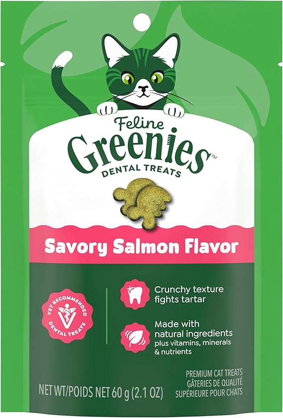 Greenies Feline Natural Crunchy Dental Cat Treats, Salmon Flavor, 2.1 oz