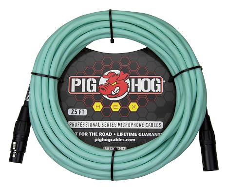 Pig Hog PHMH25SG Hex Series Mic Cable, Seafoam Green 25ft