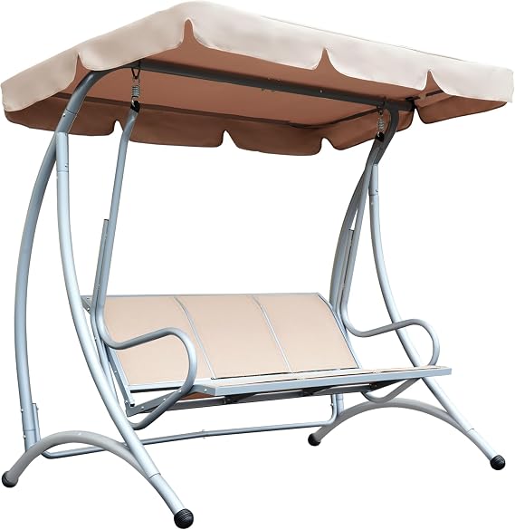 Outsunny 3-Seat Outdoor Porch Swing Chair Patio Swing Glider Beige