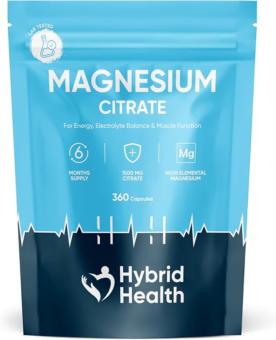 Hybrid Health Magnesium Citrate 1500mg Supplement - 360 Vegan Capsules, High-Strength Formula, Independently 3rd Party Lab Tested, 6 Months Supply