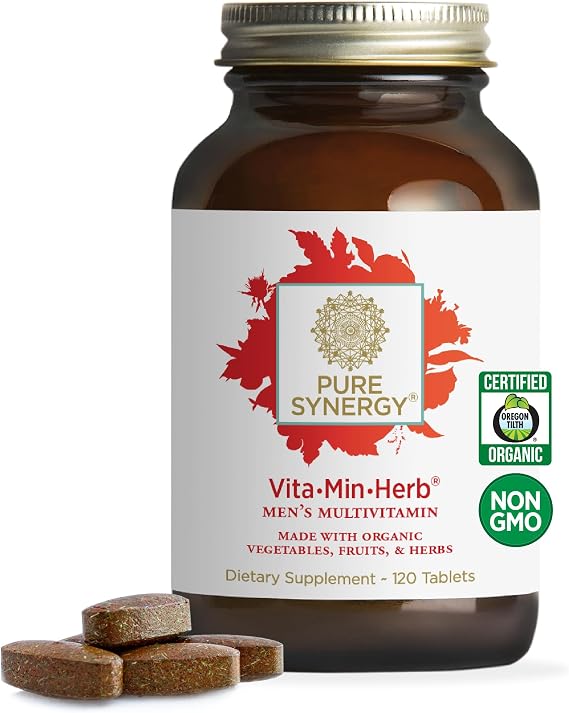 PURE SYNERGY VitaMinHerb for Men Multivitamin (120 Tablets) | Men's Multivitamin Supplement, Made with Organic Whole Food Non-GMO & Vegan Ingredients, Supports Energy & Immune Health