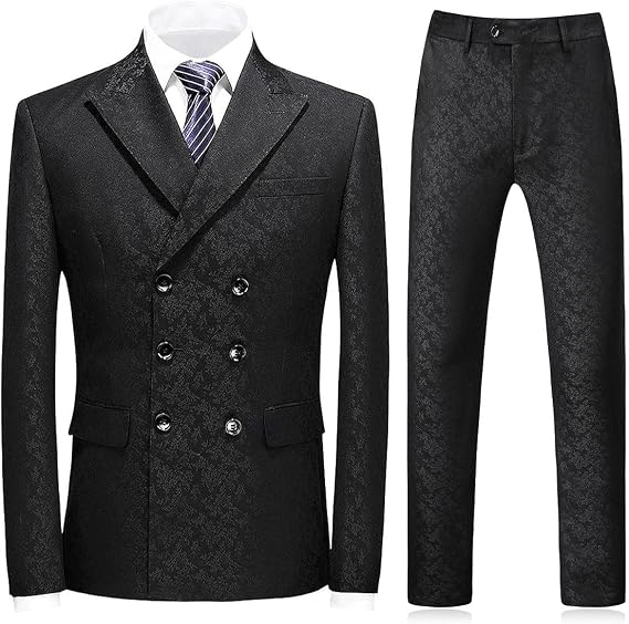 KUDORO Mens Plaid Suit 3 Piece Double Breasted Blazer Jacket Vest Pants Set