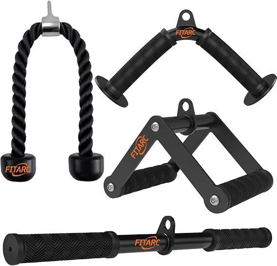 Fitarc Cable Machine Attachment Set, Lat Pull Down Attachment for Home Gym Equipment, Triceps Pull Down Attachment for Home Gym Accessories, Lat Pull Down Bar, Triceps Rope Cable Attachment