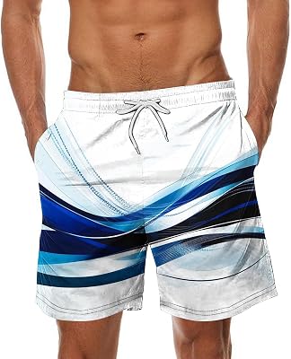 Mens Light Ray Print Beach Shorts Drawstring Elastic Waist Athletic Shorts Casual Fashion Short Pants with Pockets