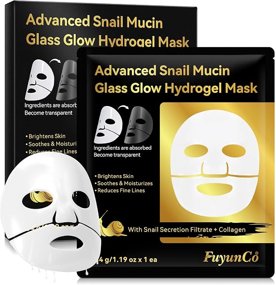 Mucin Glass Glow Hydrogel Face Masks,Snail Mucin Hydrating Face Masks 4pcs,Deep Moisturizing Overnight Face Mask,Rejuvinating Glass Skin Face Mask,Collagen Face mask for Anti Aging