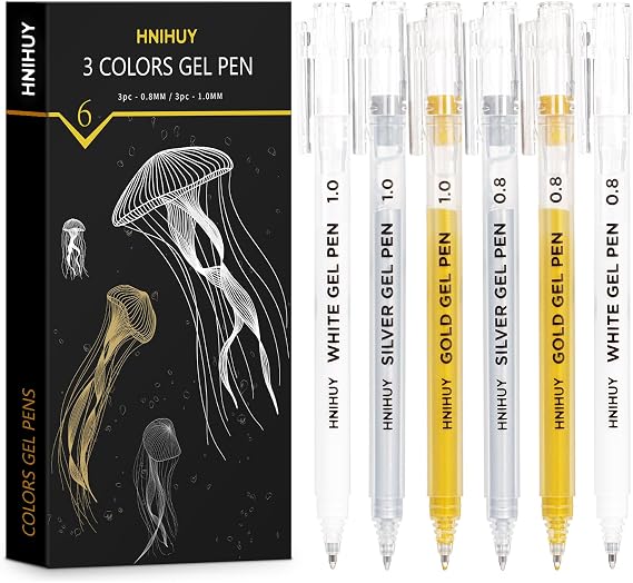 White Gel Pens, 0.8mm,1.0mm Fine Point Opaque Archival Ink Pens