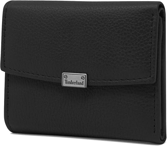 Timberland Women's Leather Rfid Small Indexer Snap Wallet Billfold, Black, one size