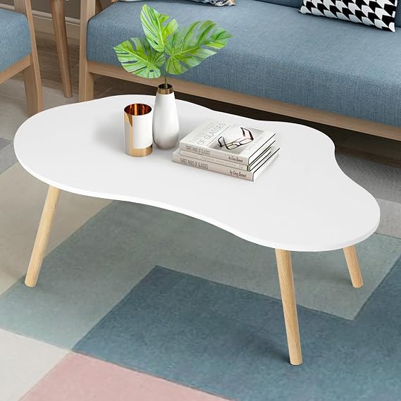 Small Modern Cloud Shape Coffee Table, White, 40" L x 20" W x 16" H