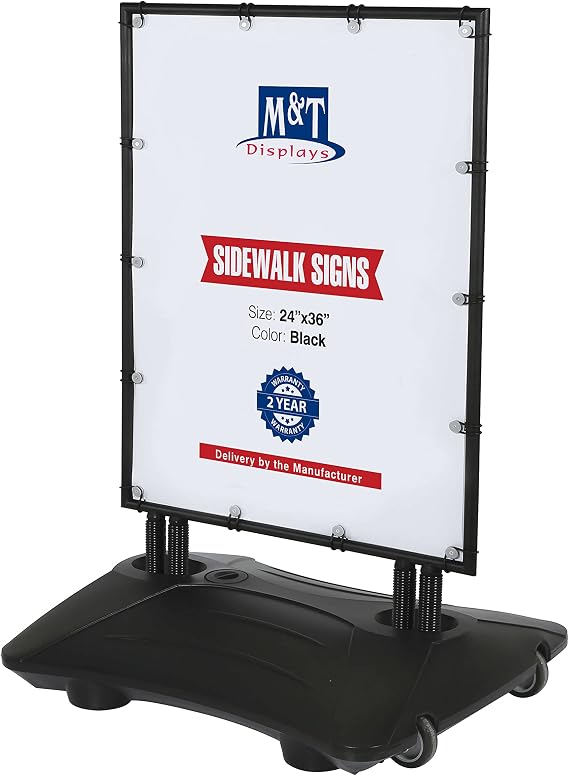 M&T Displays WindPro Weather and Wind Resistant Outdoor Pavement Curb, Sidewalk, Sign Holder for Posters, Aluminum Banner Frame, Durable, HDPE Water Base (Black)