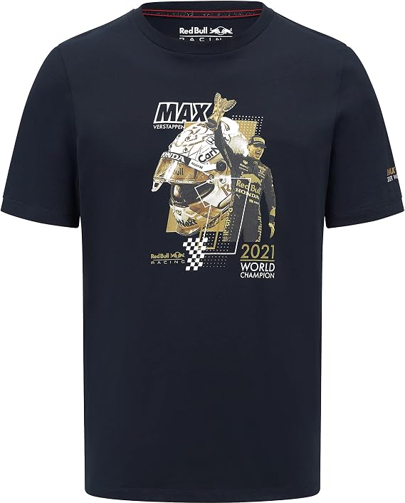 Red Bull Racing F1 Men's Special Edition Max Verstappen Champion Tribute Graphic T-Shirt Navy