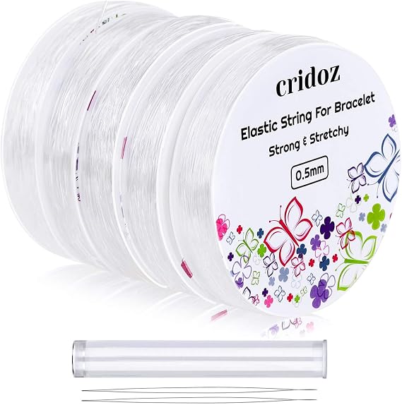 Cridoz Stretchy String for Bracelets - 5 Rolls Clear Elastic Stretch Cord With 2 Beading Needles for Jewelry, Seed Beads, Pony Beads