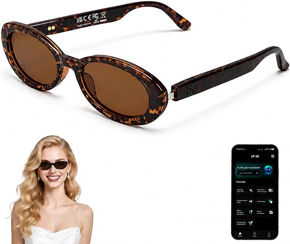 AI Smart Glasses, Fashion Bluetooth Glasses Cat Eye Frame Thin Temples