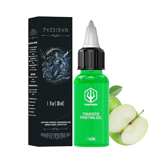 POSEIDON Tattoo Stencil Transfer Gel 1 Fl Oz, Long-Lasting Green Apple