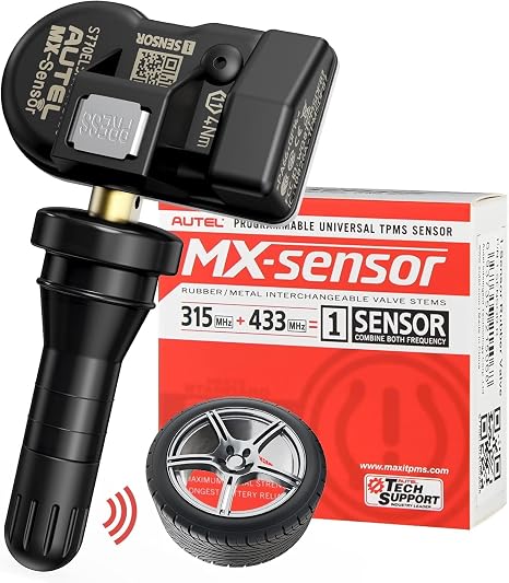 Autel TPMS MX Sensor 315MHz 433MHz Dual Frequency 1-Sensor, OEM Quality Universal Tire Sensor, 100% Programmable TS408S TS501 TS508 TS508WF MK808S-TS MS906TS (1PCS Press-in Rubber Valve)