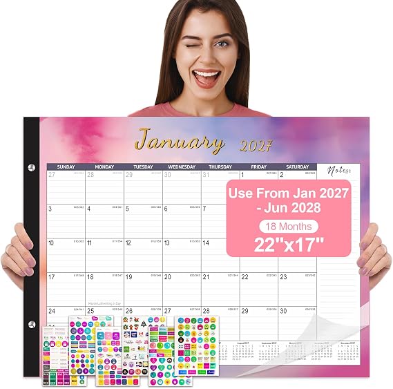 Large Desk Calendar 2027-2028,Jan 2027-Jun 2028,Gannyfer 18-Month Calendar