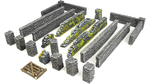 War World Gaming World at War Stone Wall and Pillar Sections Large Set 28mm WW2 Normandy Wargame Terrain Model Diorama