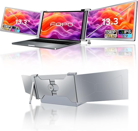 13.3" Triple Laptop Screen Extender FHD 1080P IPS Triple Portable Monitor for 14"-17.3" Laptop, Triple Screen for Dual Screen Display, with HDMI/USB-C -S16