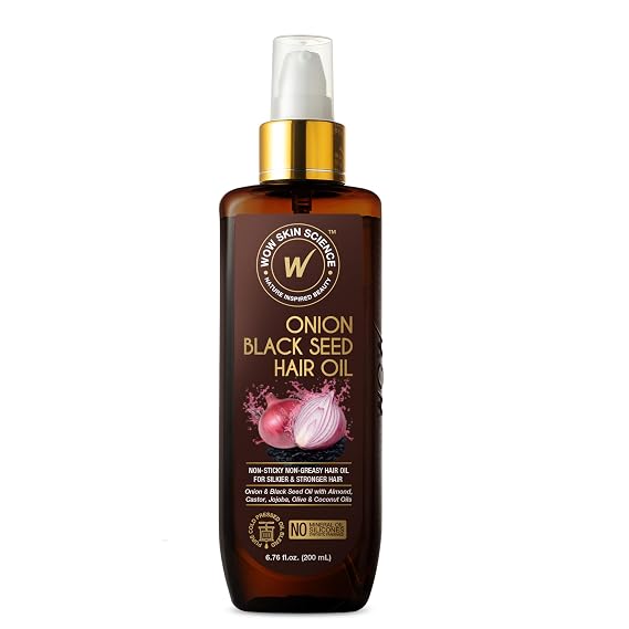 WOW Skin Science Onion Black Seed Hair Oil - Nourishing Treatment for Dry, Damaged Hair Growth with Almond, Castor, Olive, Coconut & Jojoba Oils
