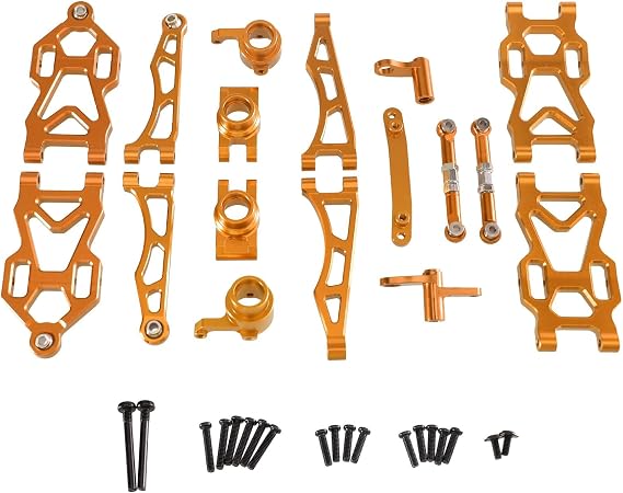 RC Car Parts for JJRC Q130A Q130B Q141 for SCY 16101 16102 Pro 16103 16104 RC Car Upgrade Metal Parts Suspension Arm Wheel Seat Steering Cup Set Decoration Accessories(Yellow)