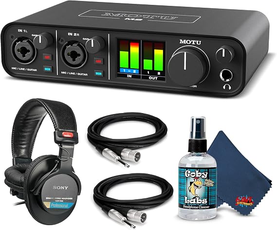 MOTU M2 2x2 USB-C Audio Interface Bundle with Headphone, XLR Cables, and 6Ave Cleaning Kit