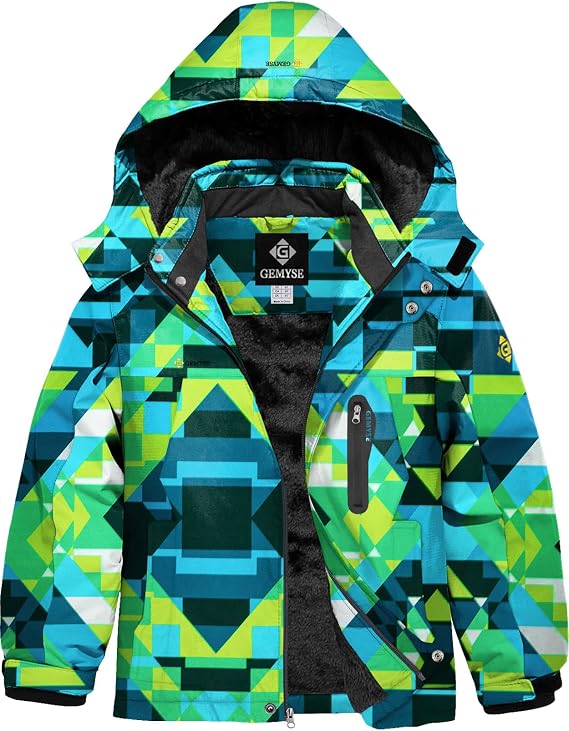 GEMYSE Boy's Waterproof Ski Snow Jacket Fleece Kids Winter Coat with Hood