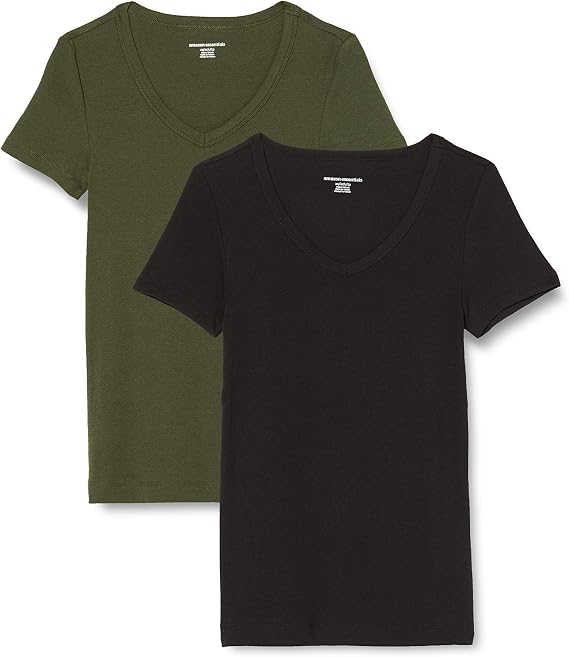 Amazon Essentials Women's Slim-Fit Short-Sleeve V-Neck T-Shirt, Pack of 2