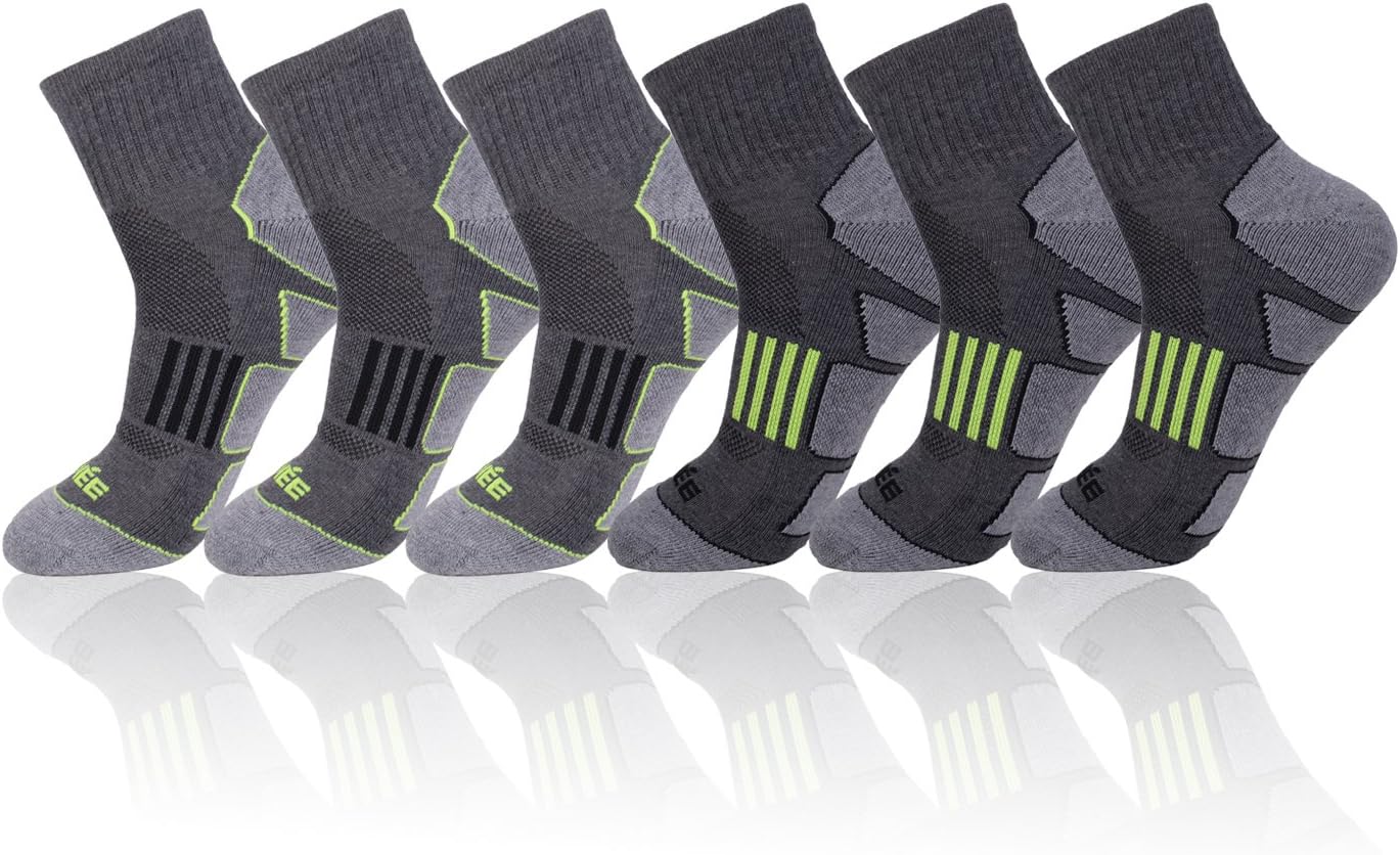 JOYNÉE Mens 6 Pack Athletic Performance Cushion Ankle Running Quarter Socks