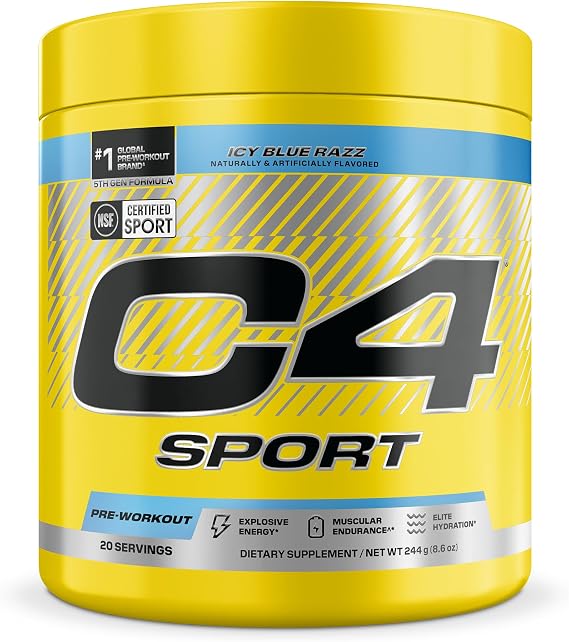 C4 Sport Pre Workout with 200mg Caffeine, Icy Blue Razz, 20 Servings