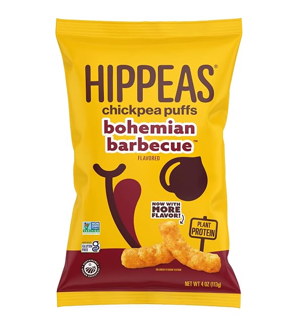 Hippeas Chickpea Puffs, Bohemian Barbecue (Pack of 1), 4 Ounce, 4g Protein, 3g Fiber, Vegan, Gluten-Free, Crunchy, Plant Protein Snacks