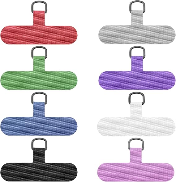 8 Pack Phone Tether Tabs, 8 Colors Universal Cell Phone Lanyard Fabric Canvas Patch Pad Sticker Anti-Lost Attachment Hanging Metal Ring Replacement for Smartphone Mobile Safety Wrist Neck Strap