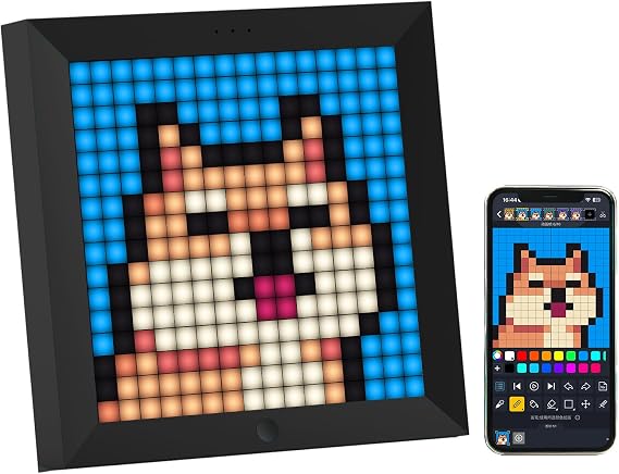 Divoom Pixoo - Pixel Art Digital Picture Frame with 16x16 LED Display APP Control - Cool Animation Frame Wall/Desk Mount for Gaming Room & Bedside Table -Black