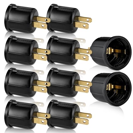 Outlet to Socket Adapter,Plug-in Light Socket,Convert Outlet to Light Bulb Socket,Polarized 2-Prong Outlet to E26 E27 Screw Base Bulb Socket, 660 Watt, 125 Volt, UL Listed (10, Black Color)