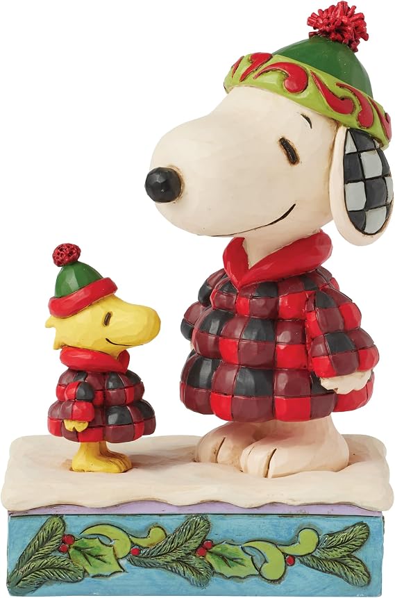 Enesco Peanuts by Jim Shore Snoopy and Woodstock Wearing Puffer Jackets Figurine, 5.5 Inch, Multicolor