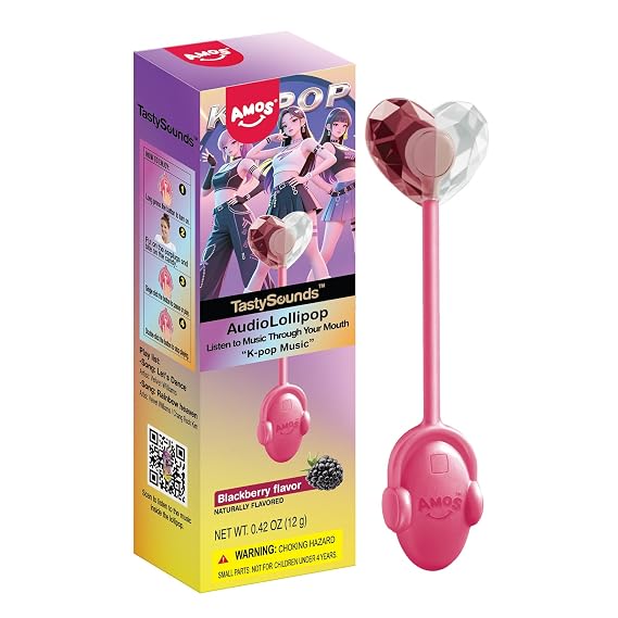 Amos Music Lollipop Candy, Audio Singing Lollipop, Individually Wrapped Natural black-berry Flavor (1 Pack)
