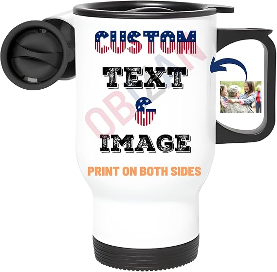 Personalized Travel Tumbler Add Custom Photo, Text, Name on Custom Mug - Print on Both Sides Insulated Customized for Men Women Tea Cup with Picture Message for Unique Gift