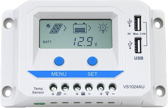 EPEVER Solar Charge Controller 10A 12V/24V with Dual USB Ports Output PWM Solar Panel Battery Charging Regulator LCD Display for Solar System (10A)