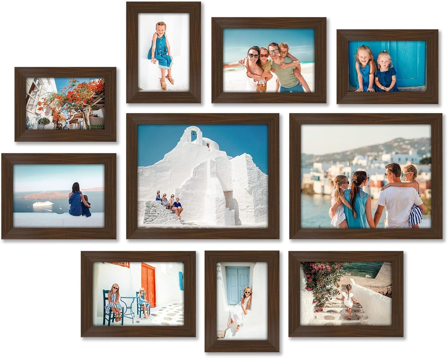 Americanflat Set of 10 Picture Frames with Shatter-Resistant Glass - Gallery Wall Frame Set with Two 10x8, Four 7x5 and Four 6x4 Photo Frames for Wall and Tabletop - Walnut