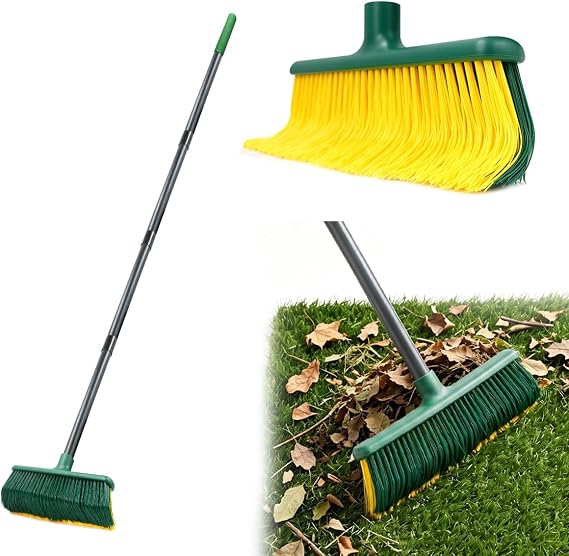 Altdorff Artificial Turf Curved Rake with 4-Section Adjustable Steel Handle from 34" to 63", Bristle Artificial Grass Turf Broom for Easy Quick Remove Leaves, Dead Grass, Debris, Shrubs, Pet Hairs