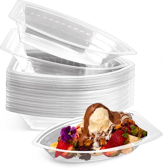 50 Pack Disposable Banana Split Boats, 8 oz Ice Cream Bowls