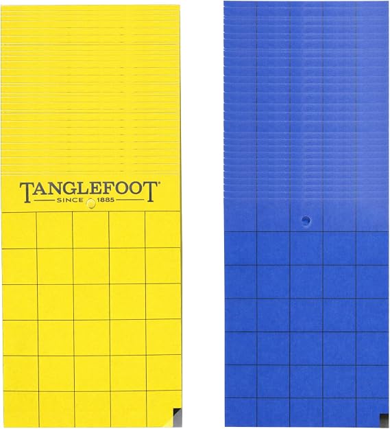 Tanglefoot Sticky Tangle-Trap Cards 200 Pack - 4"x6" Double-Sided Yellow & Blue Hanging Traps for Garden, Plants & Greenhouse Use