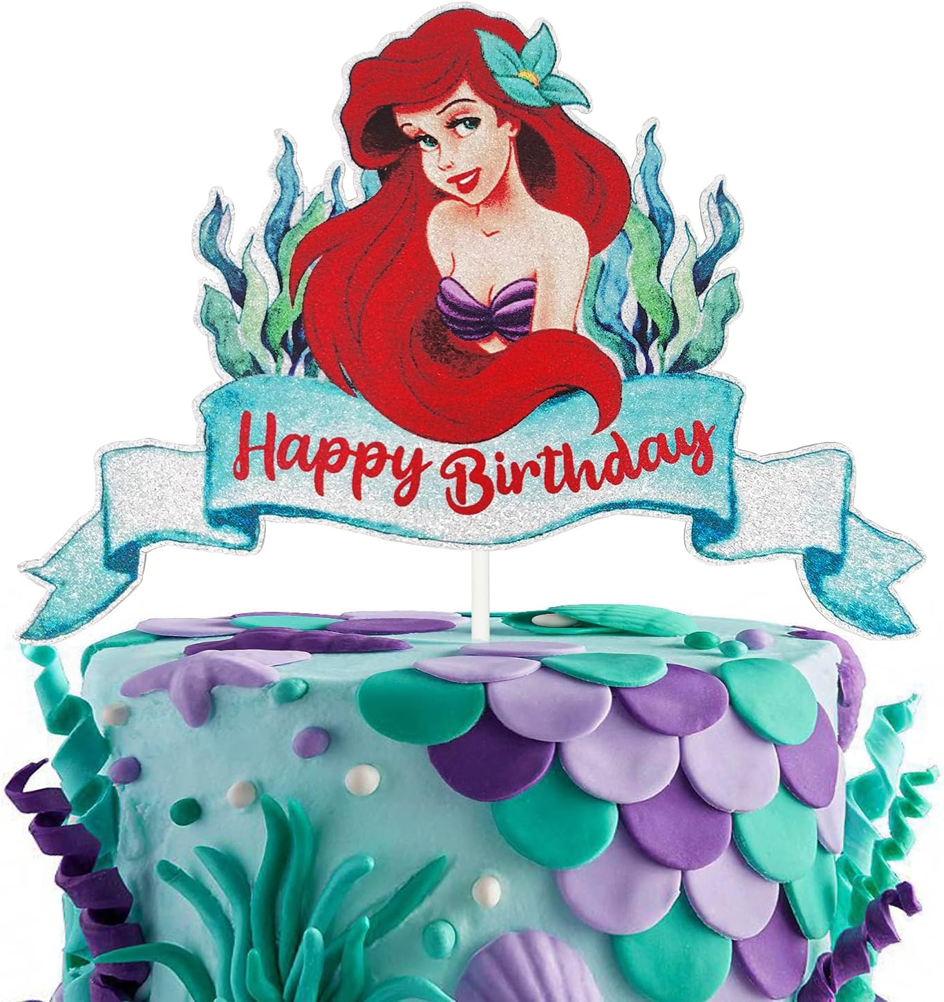 Little Mermaid Cake Topper, Princess Ariel Happy Birthday Cake topper, The Little Mermaid Birthday Party Decoration, Girls Bday Mermaid Princess Party Decoration