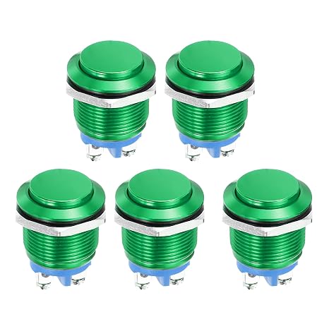 DMiotech 19mm / 3/4" Push Button Switch, IP66 1NO 0-250V 5A Momentary Push Button Starter Light Switch Self-reset, Aluminum Alloy High Head Green 5 Pcs