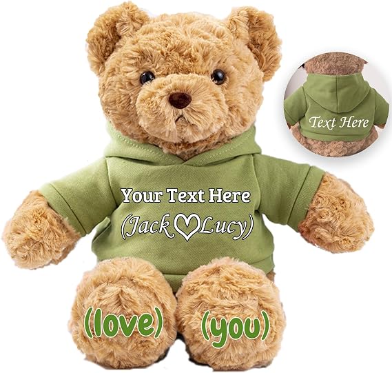 Personalised Teddy Bear for Her Him Bear Plush with Custom Text+Photo, Personalised Gifts Teddy Bear Stuffed as for Valentines Day Christmas Day Birthday (11-IN-Text+Photo)